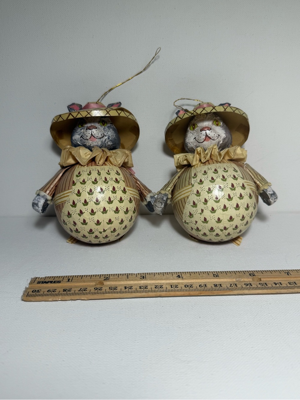 Louis Nichole Kurt Adler Paper Mache Roly Poly Cat (2) Christmas Ornament 1983 - Picture 3 of 13